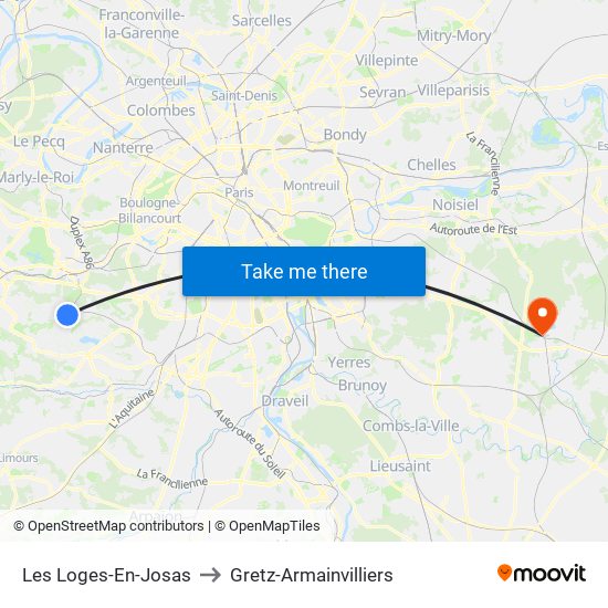 Les Loges-En-Josas to Gretz-Armainvilliers map