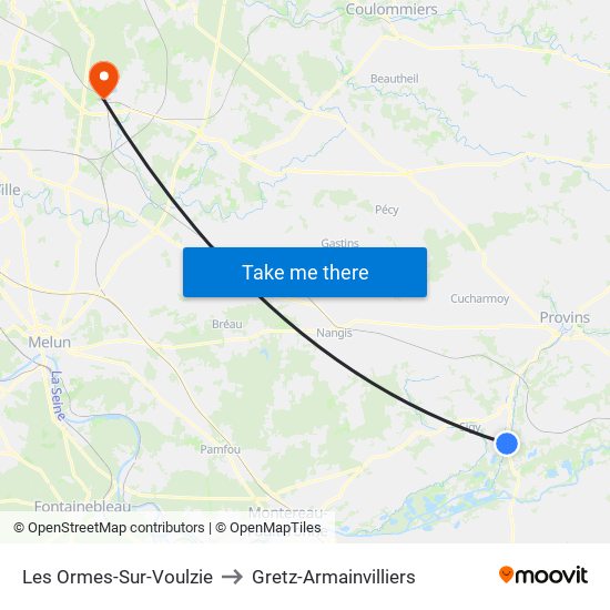 Les Ormes-Sur-Voulzie to Gretz-Armainvilliers map
