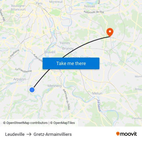 Leudeville to Gretz-Armainvilliers map