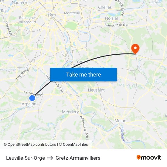 Leuville-Sur-Orge to Gretz-Armainvilliers map