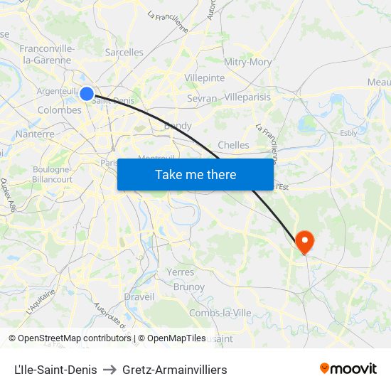 L'Ile-Saint-Denis to Gretz-Armainvilliers map