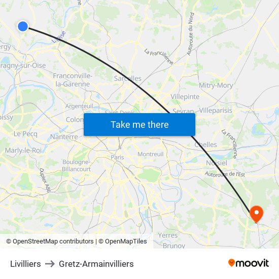 Livilliers to Gretz-Armainvilliers map