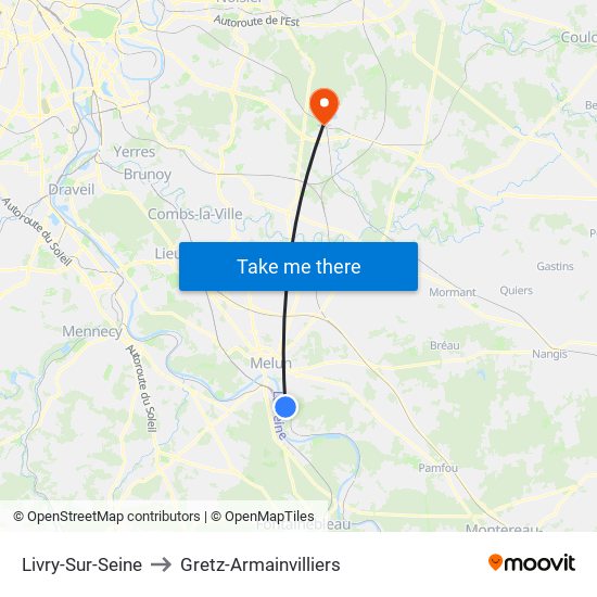 Livry-Sur-Seine to Gretz-Armainvilliers map