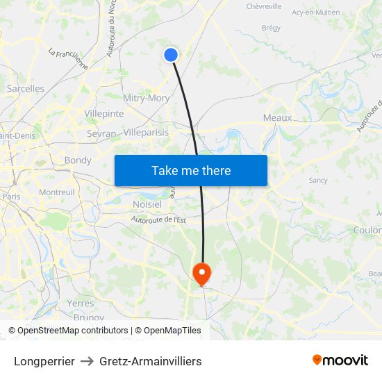 Longperrier to Gretz-Armainvilliers map