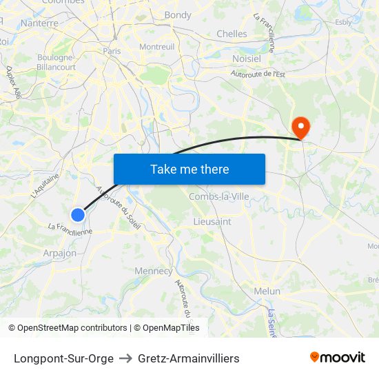 Longpont-Sur-Orge to Gretz-Armainvilliers map