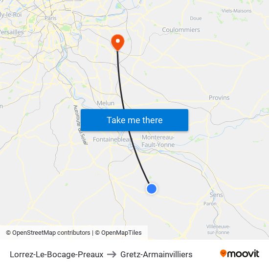 Lorrez-Le-Bocage-Preaux to Gretz-Armainvilliers map