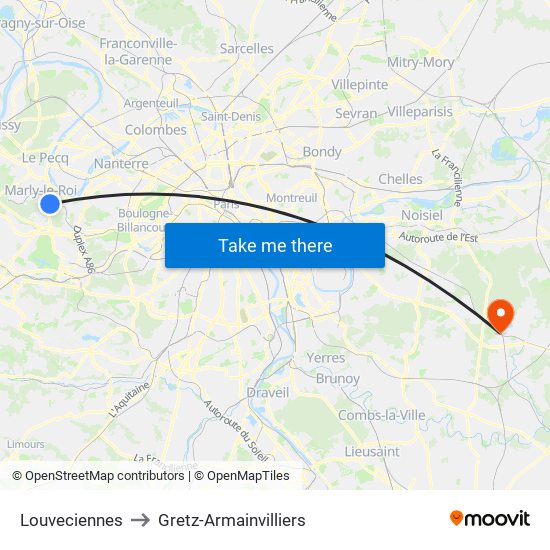 Louveciennes to Gretz-Armainvilliers map