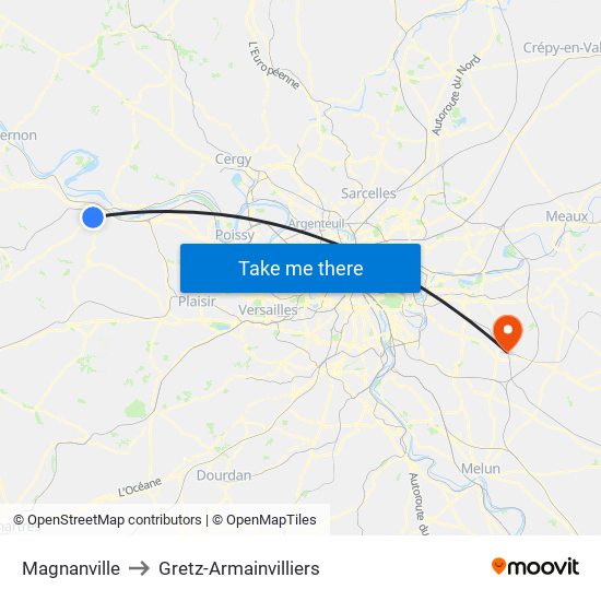 Magnanville to Gretz-Armainvilliers map