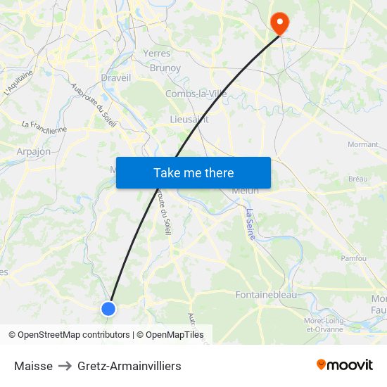 Maisse to Gretz-Armainvilliers map