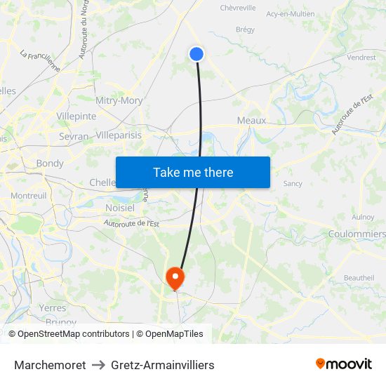 Marchemoret to Gretz-Armainvilliers map
