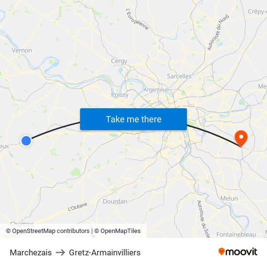 Marchezais to Gretz-Armainvilliers map