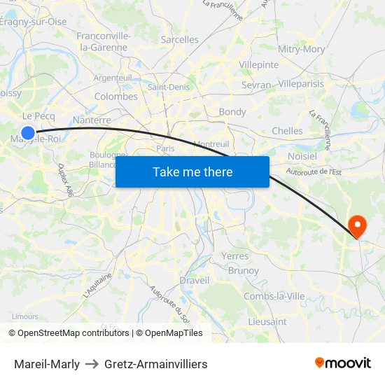Mareil-Marly to Gretz-Armainvilliers map