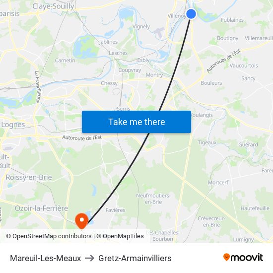 Mareuil-Les-Meaux to Gretz-Armainvilliers map