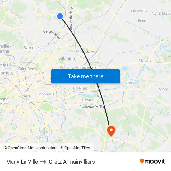 Marly-La-Ville to Gretz-Armainvilliers map