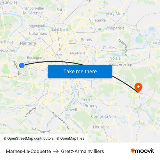 Marnes-La-Coquette to Gretz-Armainvilliers map