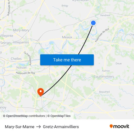 Mary-Sur-Marne to Gretz-Armainvilliers map