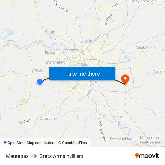 Maurepas to Gretz-Armainvilliers map