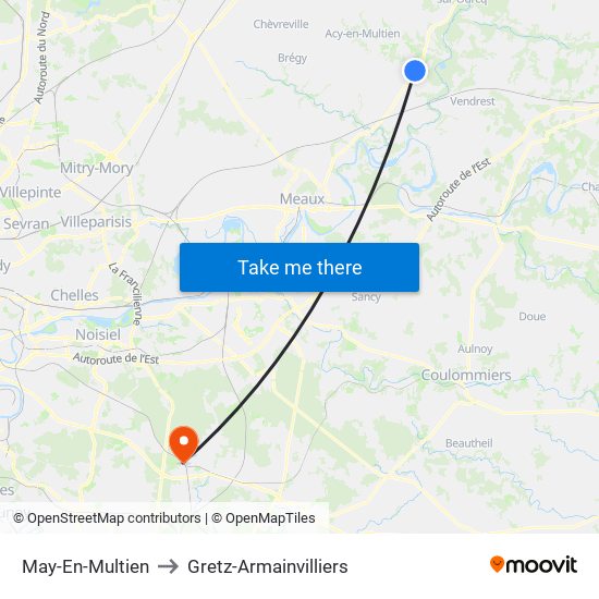 May-En-Multien to Gretz-Armainvilliers map