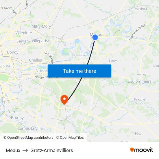 Meaux to Gretz-Armainvilliers map