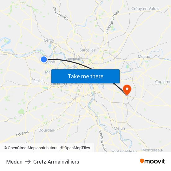 Medan to Gretz-Armainvilliers map