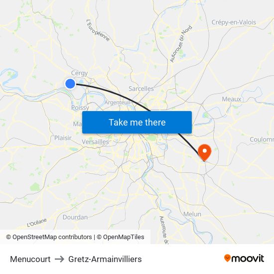 Menucourt to Gretz-Armainvilliers map