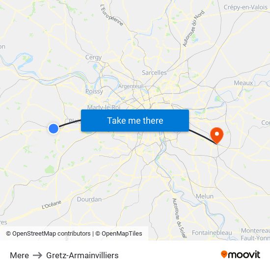 Mere to Gretz-Armainvilliers map