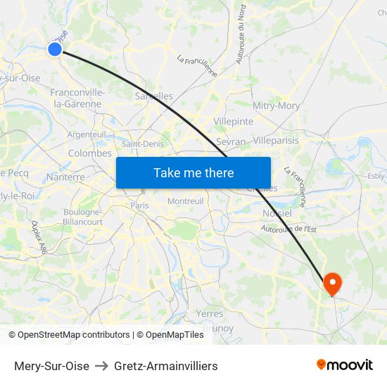 Mery-Sur-Oise to Gretz-Armainvilliers map