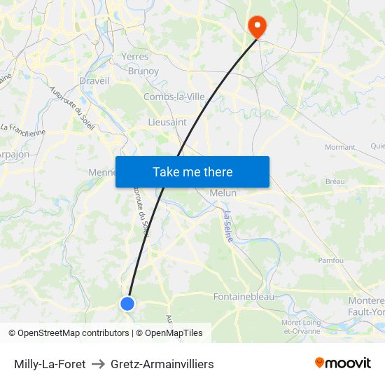 Milly-La-Foret to Gretz-Armainvilliers map