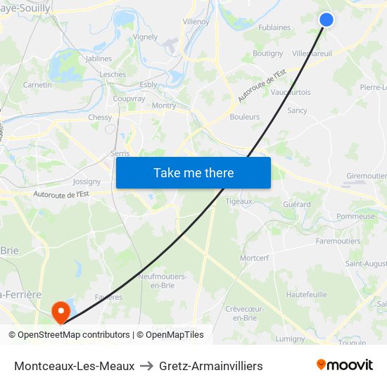 Montceaux-Les-Meaux to Gretz-Armainvilliers map