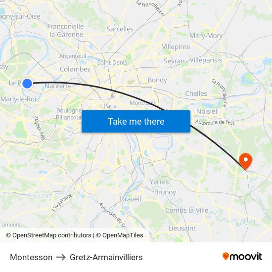Montesson to Gretz-Armainvilliers map