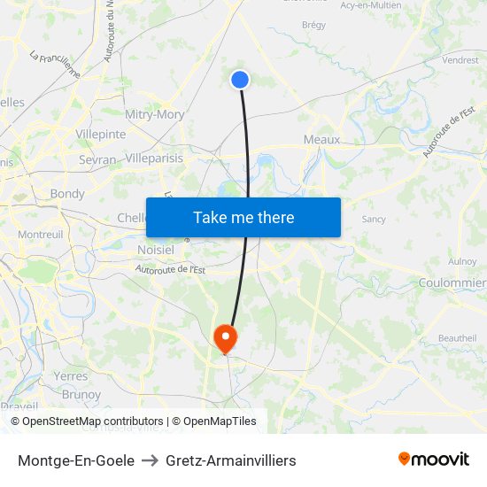 Montge-En-Goele to Gretz-Armainvilliers map