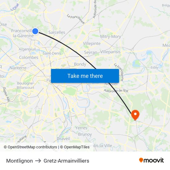 Montlignon to Gretz-Armainvilliers map