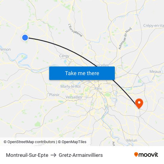 Montreuil-Sur-Epte to Gretz-Armainvilliers map