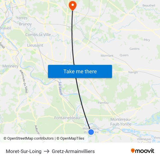 Moret-Sur-Loing to Gretz-Armainvilliers map