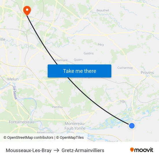 Mousseaux-Les-Bray to Gretz-Armainvilliers map