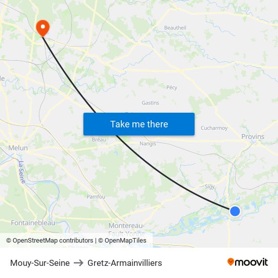 Mouy-Sur-Seine to Gretz-Armainvilliers map