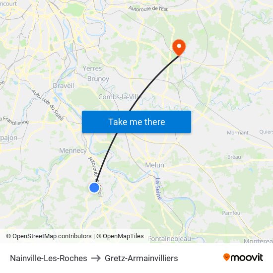 Nainville-Les-Roches to Gretz-Armainvilliers map