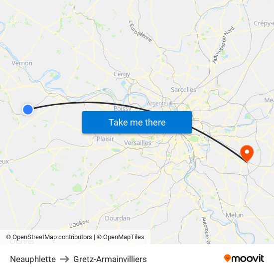 Neauphlette to Gretz-Armainvilliers map