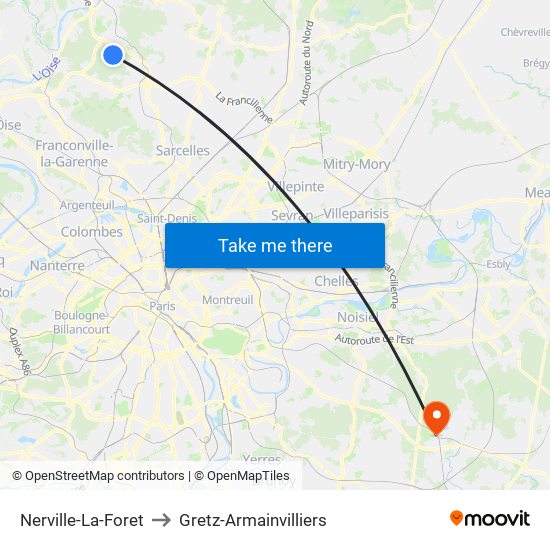 Nerville-La-Foret to Gretz-Armainvilliers map
