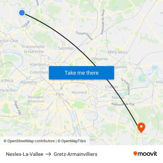 Nesles-La-Vallee to Gretz-Armainvilliers map