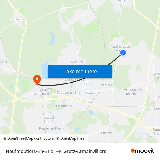 Neufmoutiers-En-Brie to Gretz-Armainvilliers map