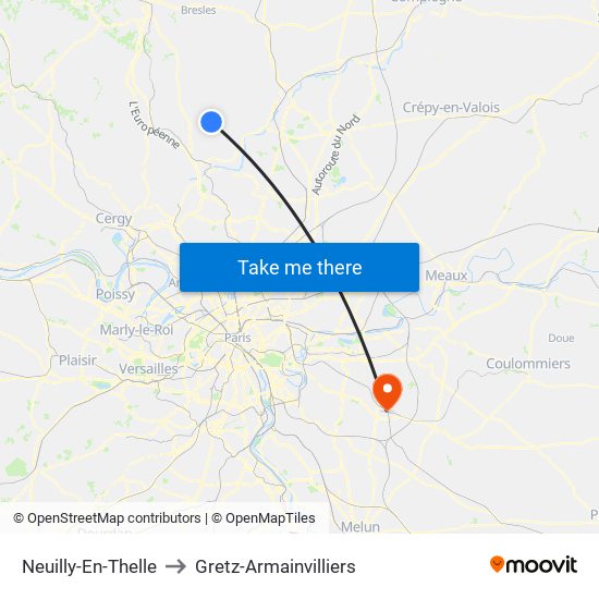 Neuilly-En-Thelle to Gretz-Armainvilliers map