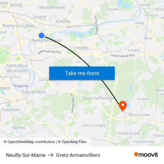 Neuilly-Sur-Marne to Gretz-Armainvilliers map