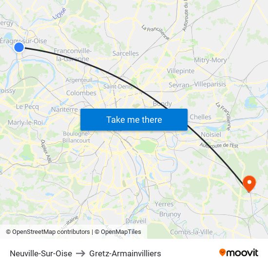 Neuville-Sur-Oise to Gretz-Armainvilliers map