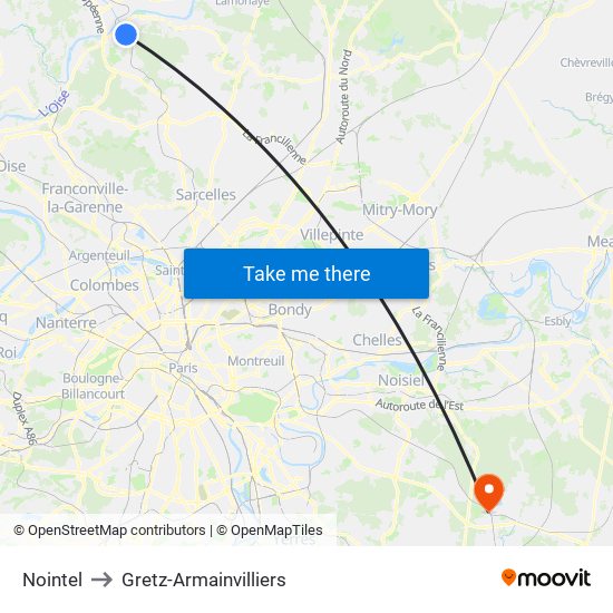 Nointel to Gretz-Armainvilliers map