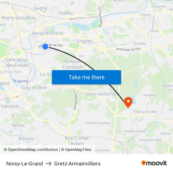 Noisy-Le-Grand to Gretz-Armainvilliers map