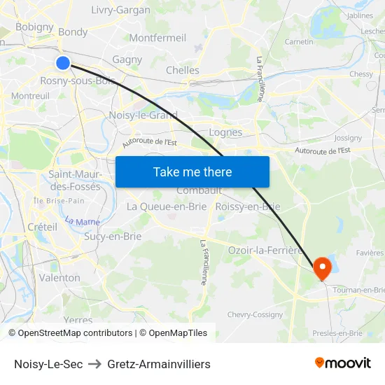Noisy-Le-Sec to Gretz-Armainvilliers map