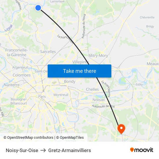 Noisy-Sur-Oise to Gretz-Armainvilliers map