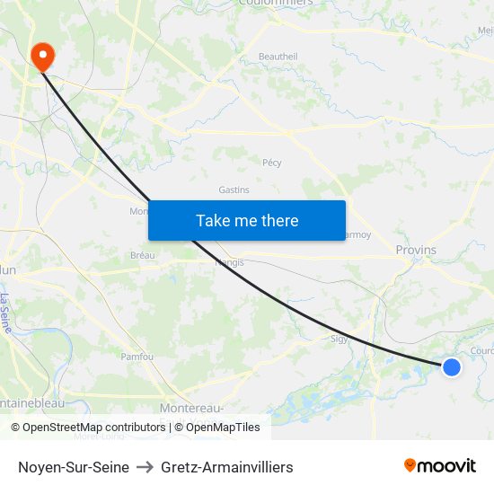 Noyen-Sur-Seine to Gretz-Armainvilliers map