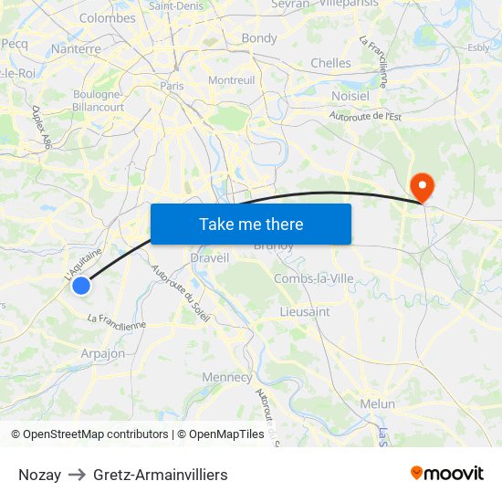 Nozay to Gretz-Armainvilliers map